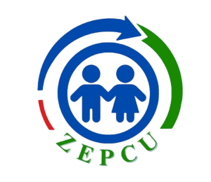 A logo for ZEPCU showing children in the inner circle and an arrow in a clockwise to represent growth